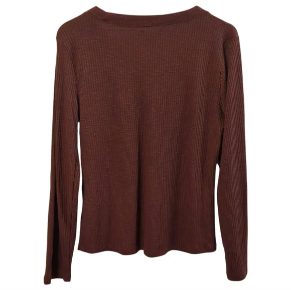 Maurices Heartland Brick Red Ribbed Henley Button Detail Long Sleeve Tee Large - Picture 2 of 8